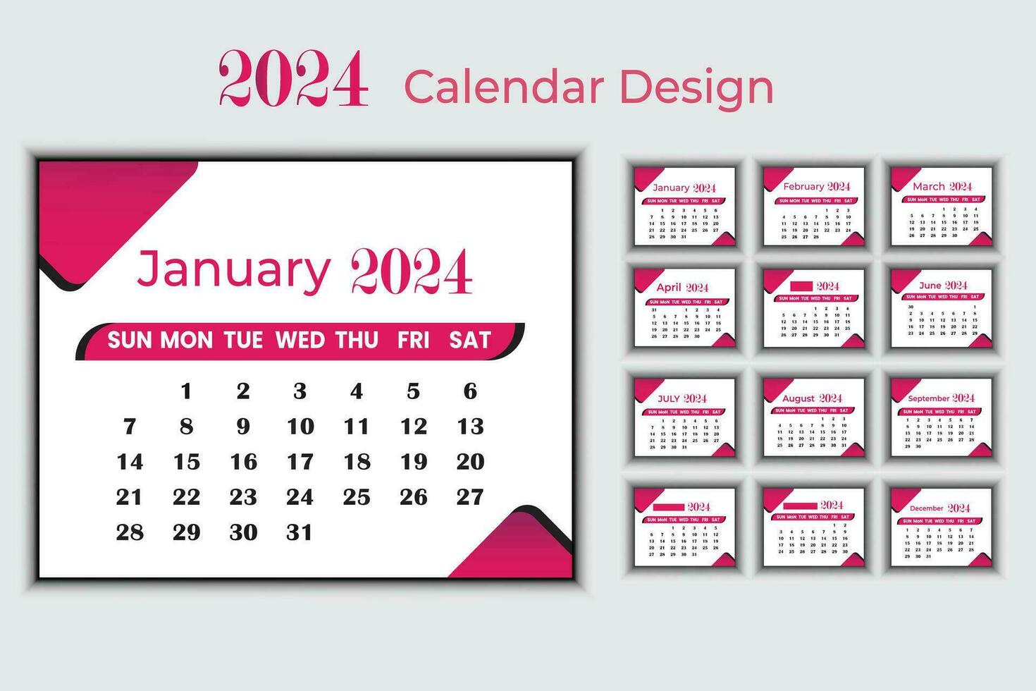criativo moderno 2024 Novo ano calendário Projeto vetor