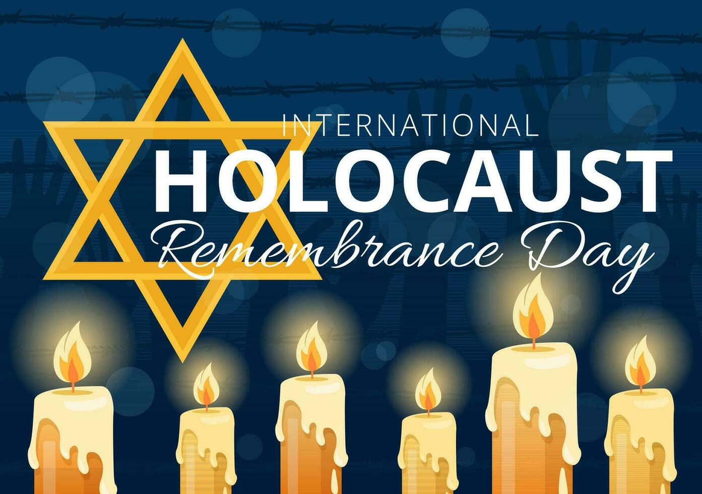 internacional holocausto lembrança dia vetor ilustração em 27 janeiro com amarelo Estrela e vela para comemora a vítimas dentro plano fundo