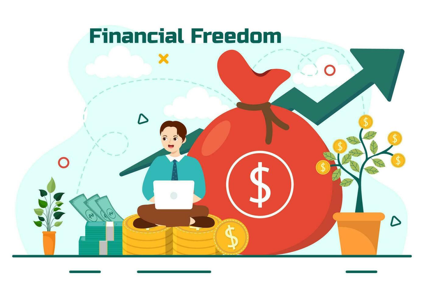 financeiro liberdade vetor ilustração com moedas e dólar para Salve  dinheiro, investimento, eliminar dívida, despesas e passiva renda dentro plano fundo