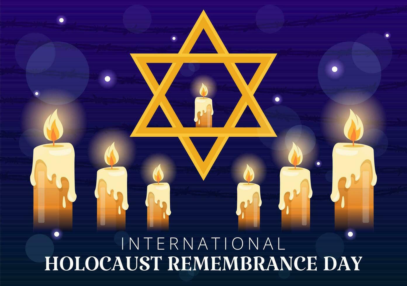 internacional holocausto lembrança dia vetor ilustração em 27 janeiro com amarelo Estrela e vela para comemora a vítimas dentro plano fundo