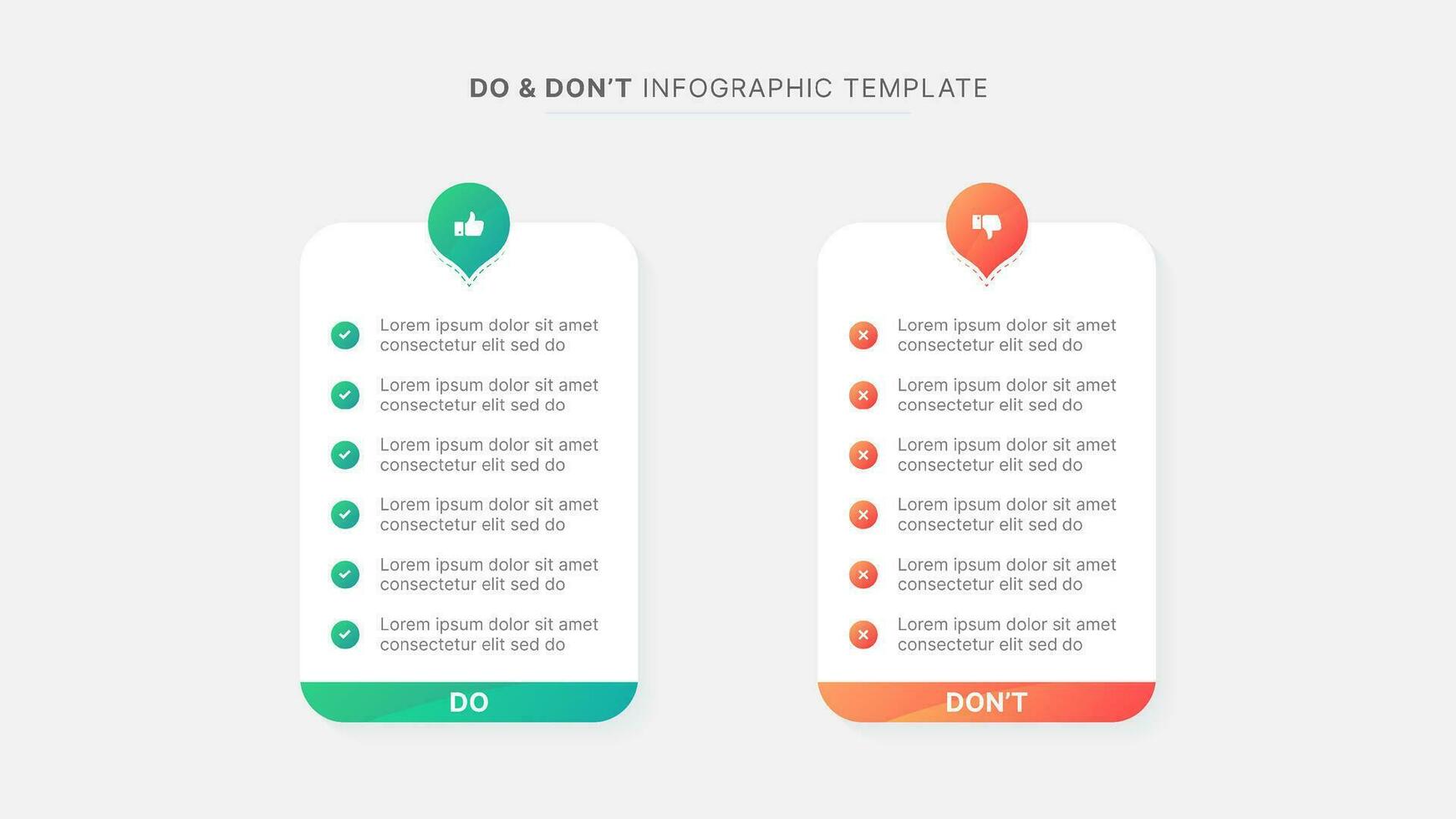 dos e não é, prós e contras, vs, versus comparação infográfico Projeto modelo vetor