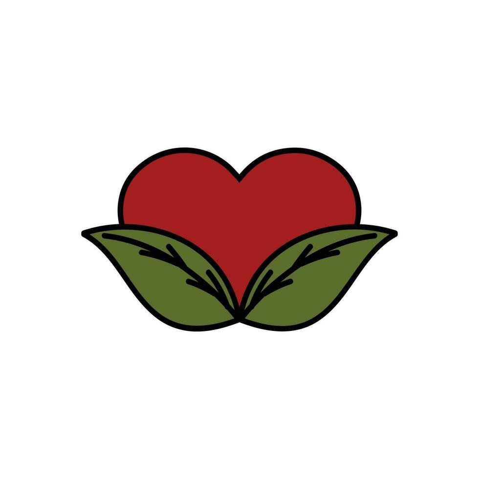 simples minimalista verde folha com vermelho amor coração símbolo ícone ilustração vetor