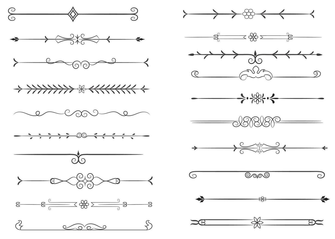 página divisor e Projeto elementos. conjunto do vários simples Preto divisor projeto, sortido divisor coleção modelo vetor. coleção do floral divisores elementos mega decoração para caligrafia. vetor