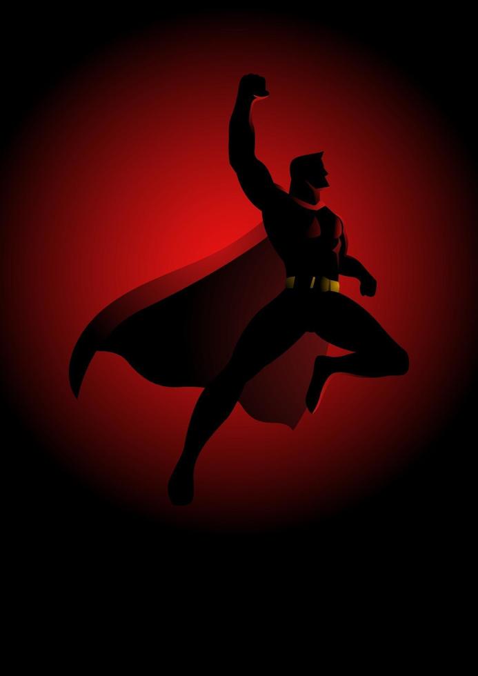 super-herói voando em um fundo vermelho dramático vetor