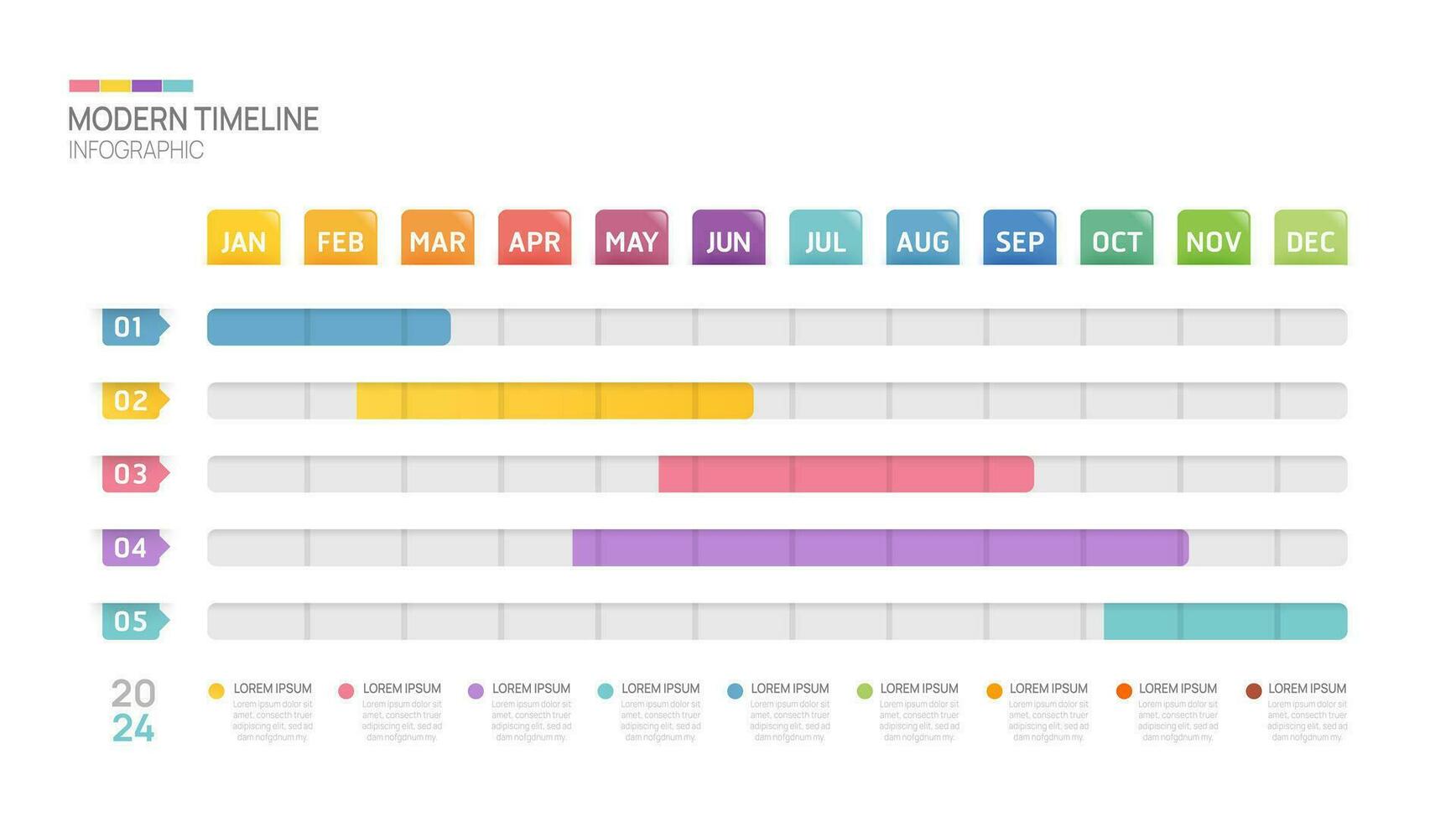 Gantt gráfico Linha do tempo infográfico modelo. moderno Marco histórico elemento Linha do tempo diagrama calendário e 4 trimestre tópicos, vetor infográficos.