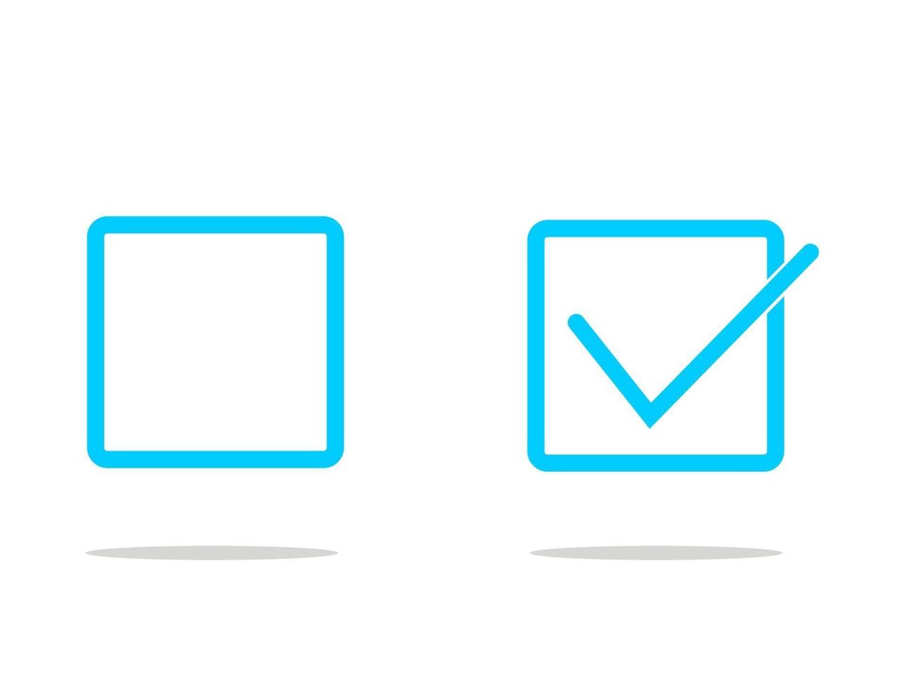 caixa de seleção azul com sombras. ícone definido em fundo branco vetor