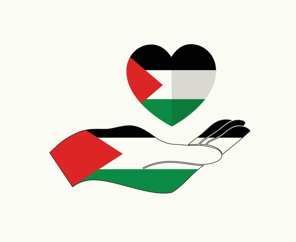 Palestina bandeira emblema coração e mão símbolo abstrato meio leste país vetor ilustração Projeto