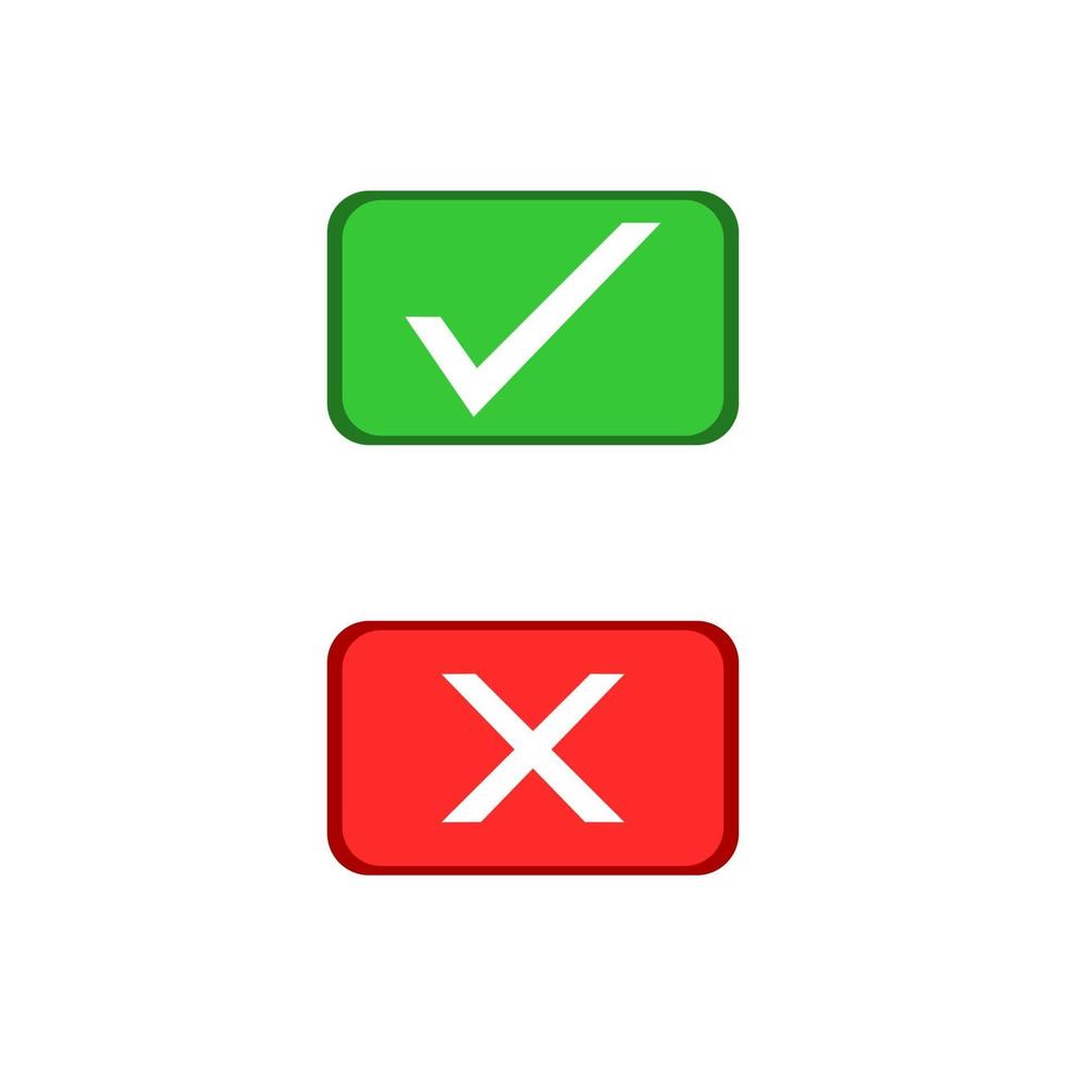 verificar e cruzar o ícone de marca no retângulo verde e vermelho vetor