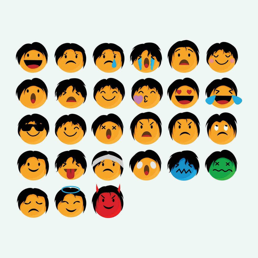 emoticons fofa cores e facial características vetor