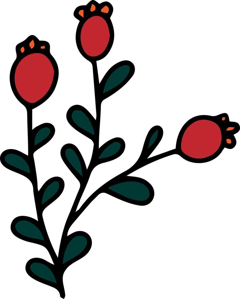 doodle ramo com folhas e frutos vetor