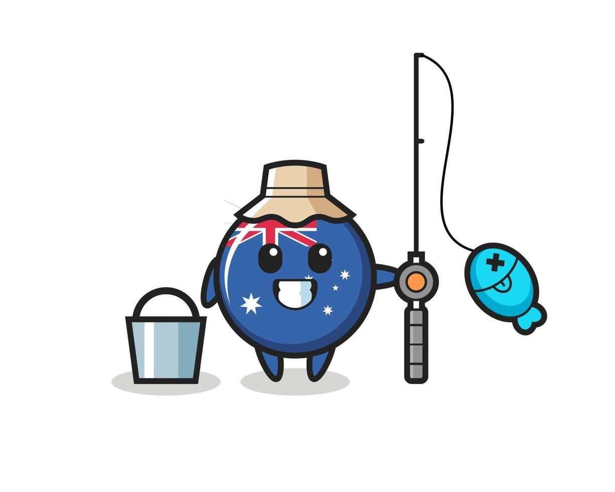 personagem mascote da bandeira da austrália distintivo como pescador vetor