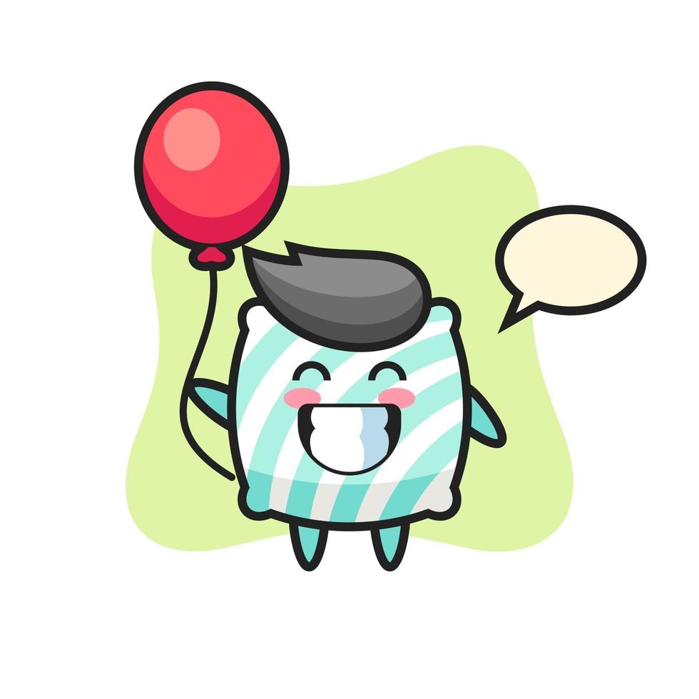 ilustração do mascote do travesseiro jogando balão vetor