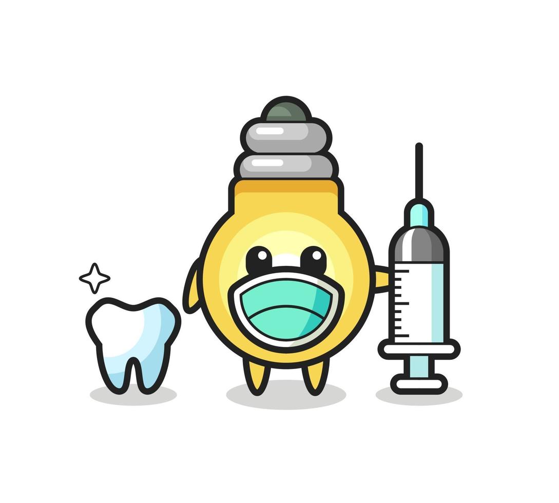 personagem mascote da lâmpada como dentista vetor