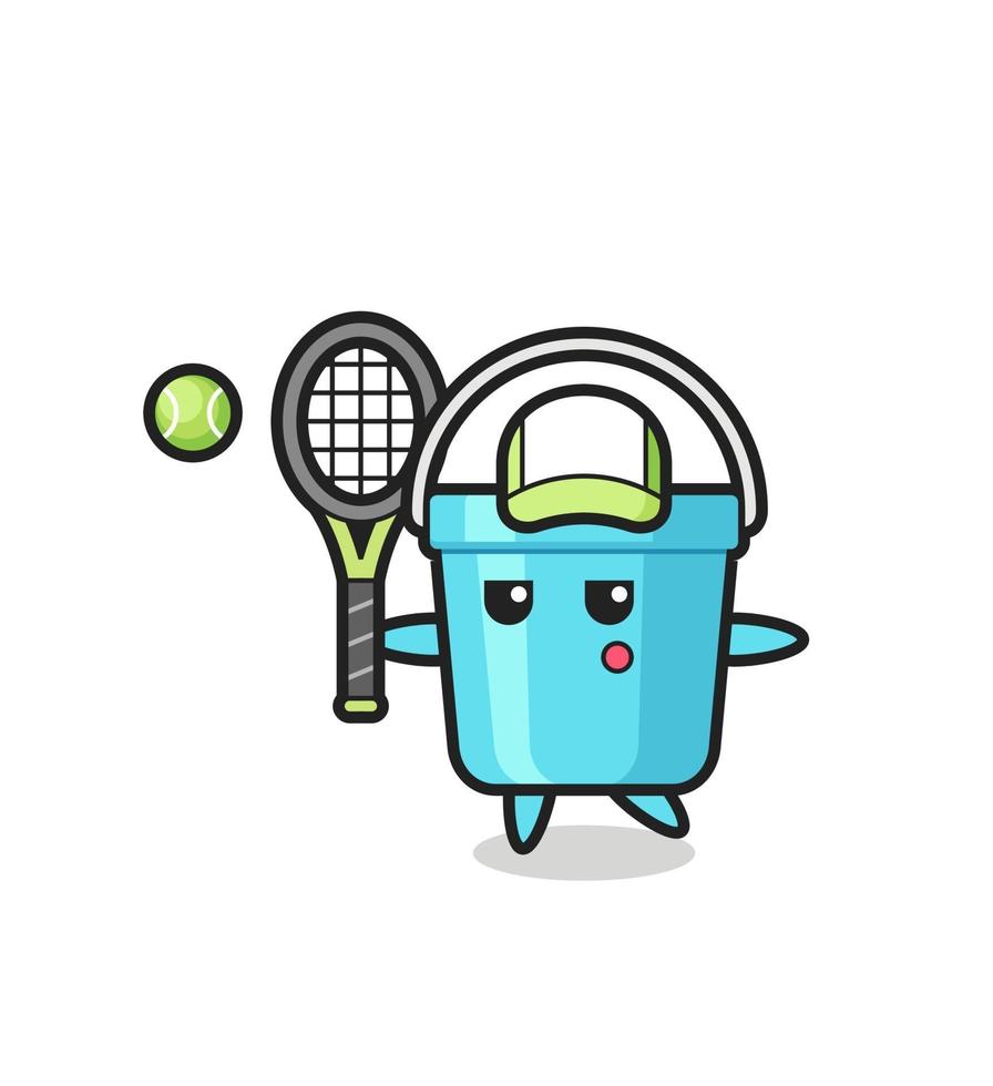 personagem de desenho animado de balde de plástico como um jogador de tênis vetor