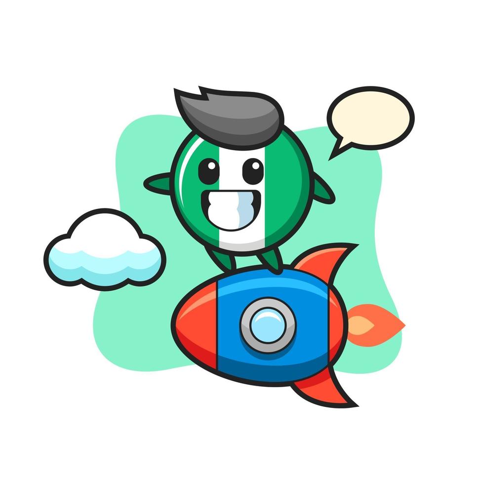 personagem mascote do emblema da bandeira da Nigéria pilotando um foguete vetor