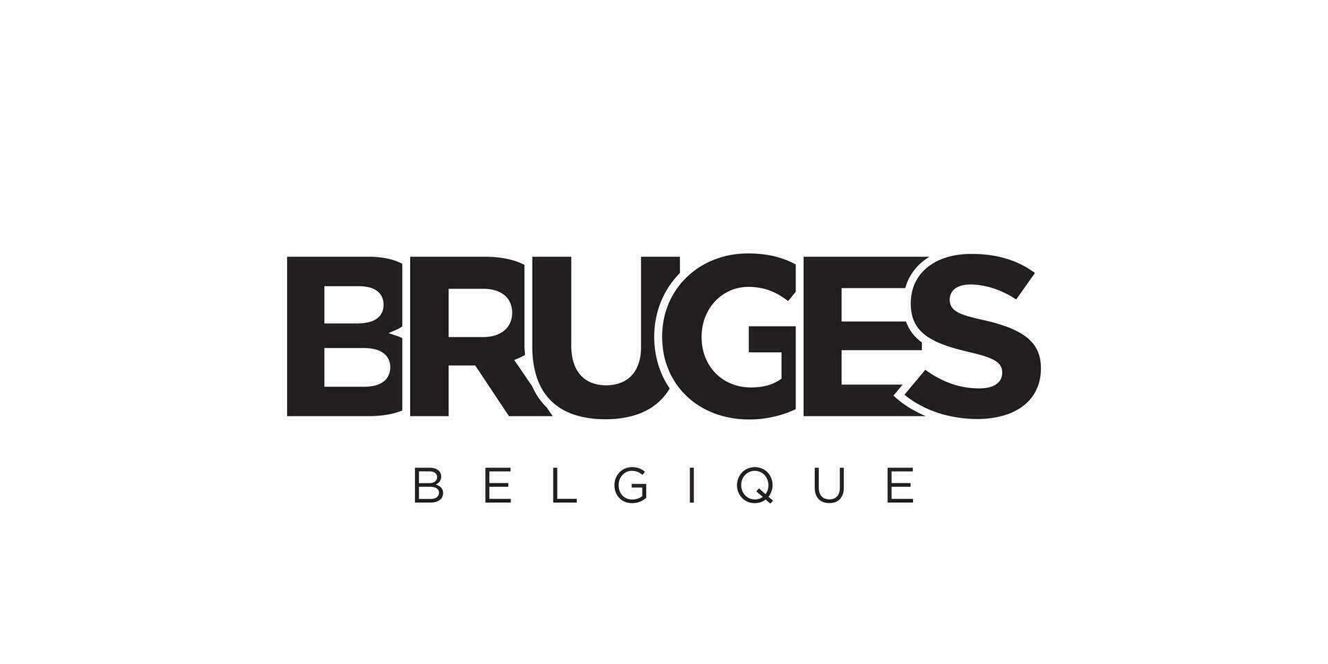 Bruges dentro a Bélgica emblema. a Projeto características uma geométrico estilo, vetor ilustração com negrito tipografia dentro uma moderno Fonte. a gráfico slogan rotulação.