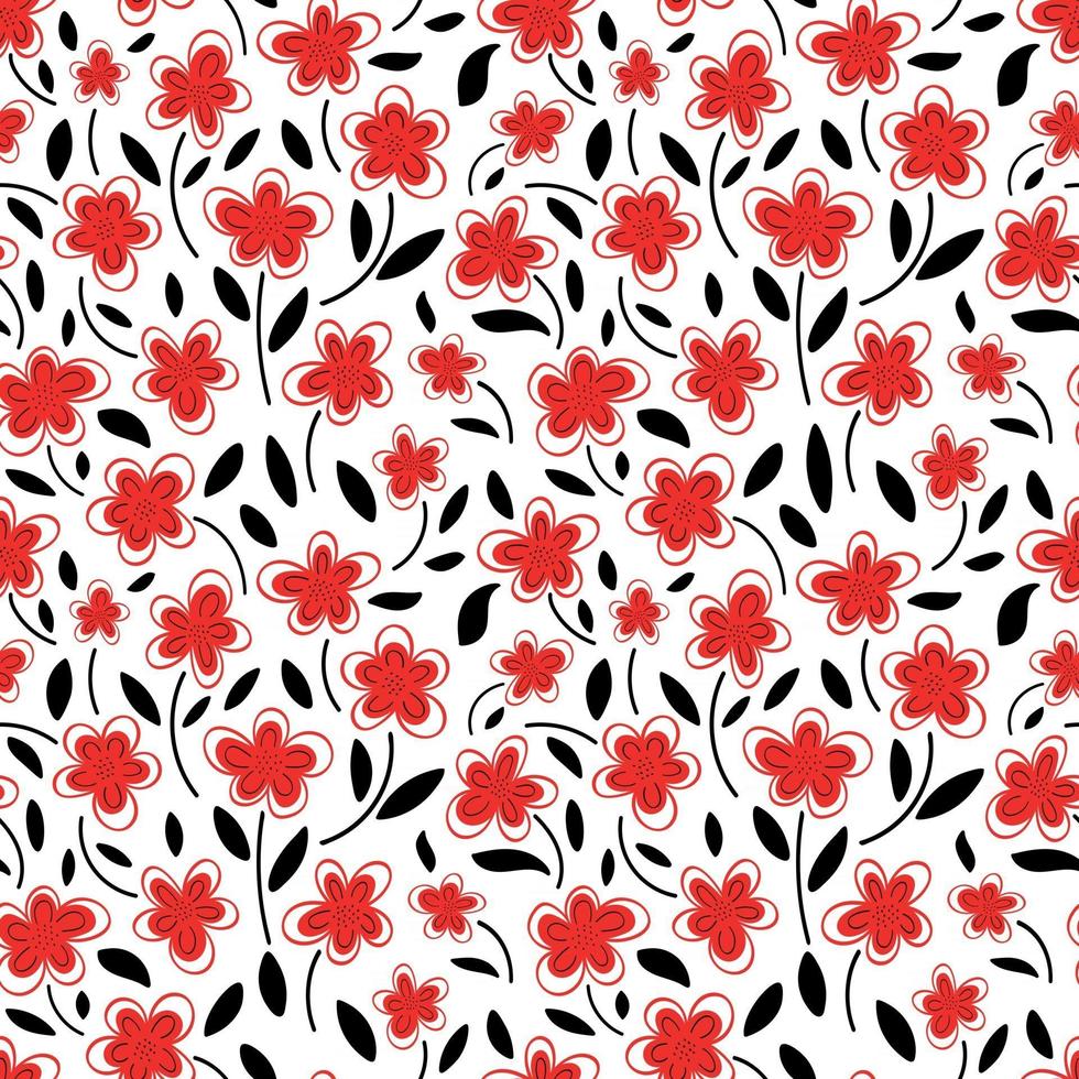 flores vermelhas em um padrão sem emenda de fundo branco vetor