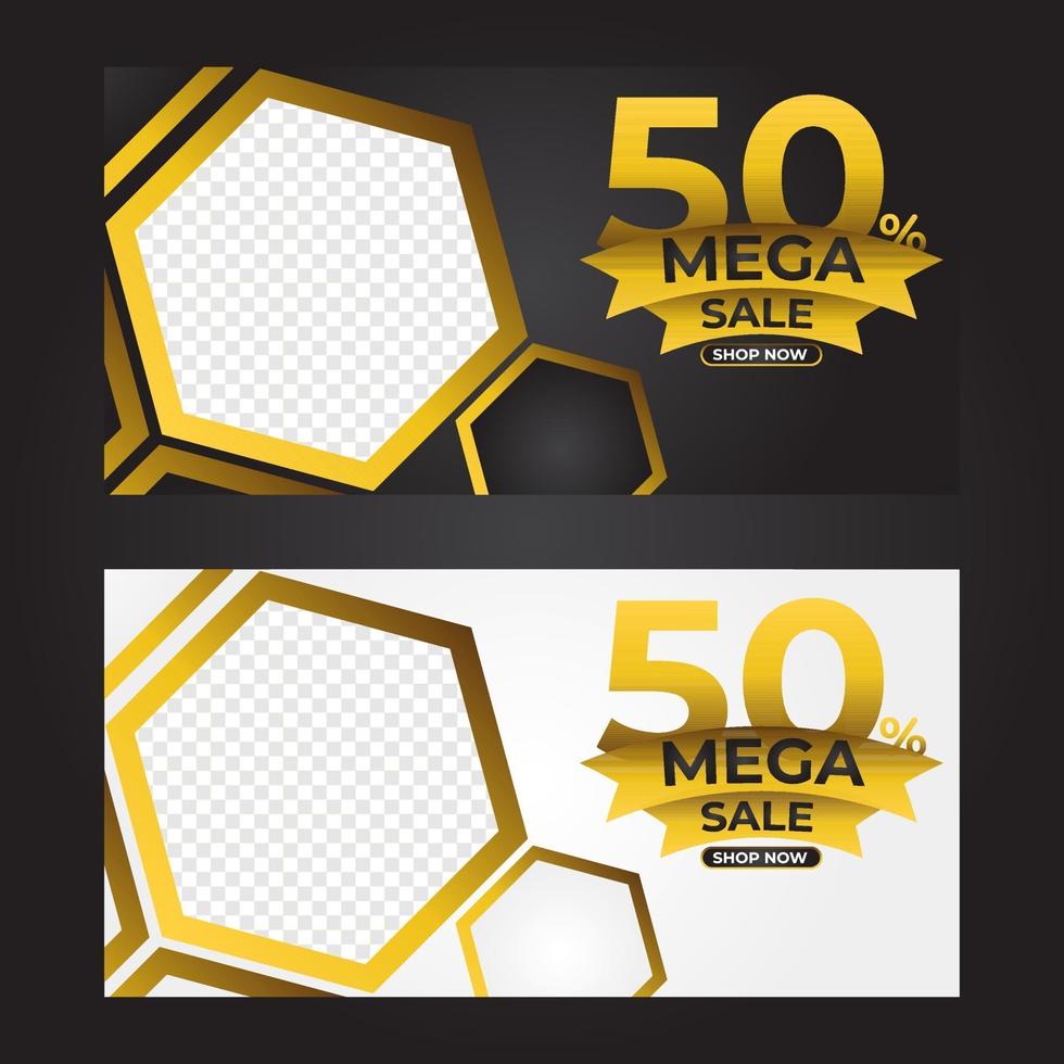 modelo de banner de mega venda de ouro. design de banner de promoção vetor