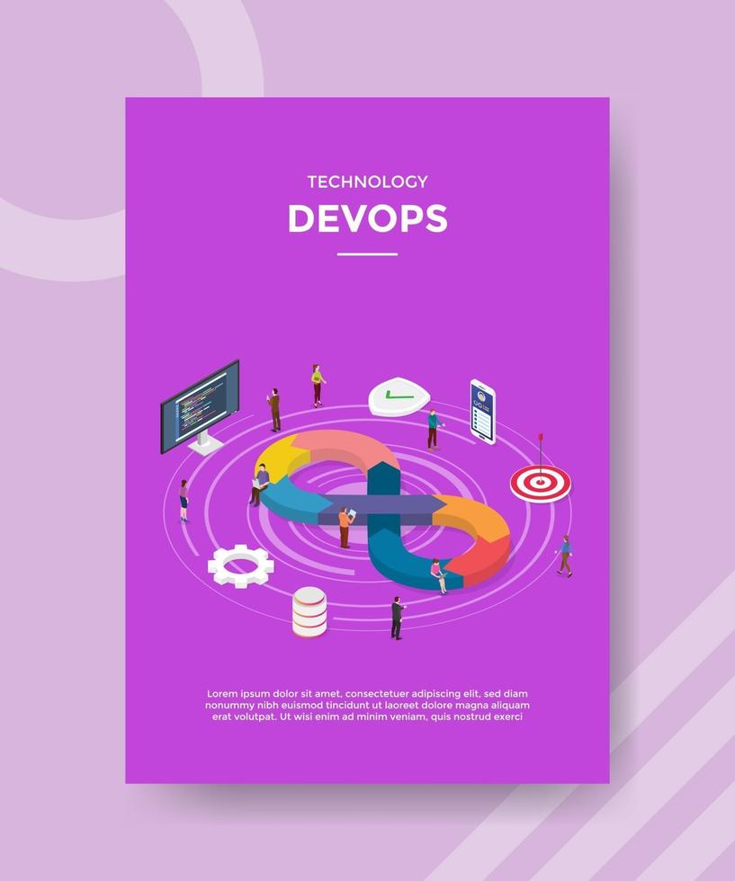 tecnologia devops pessoas em pé ao redor da sequência de trabalho vetor