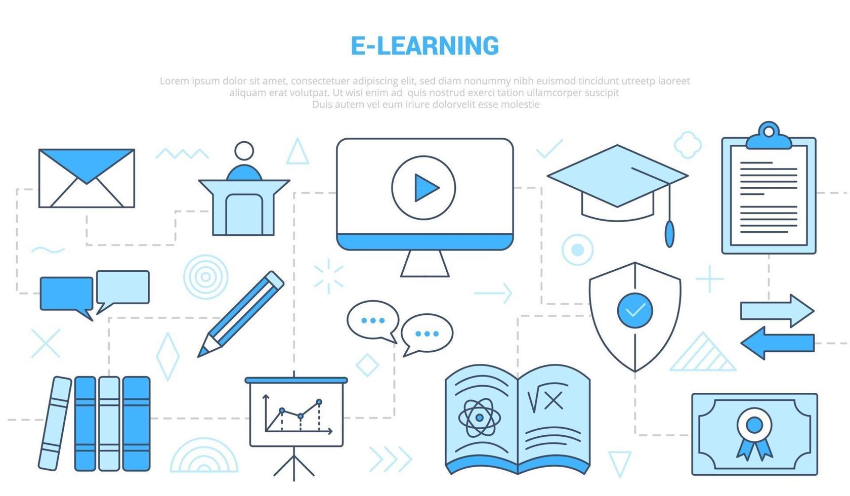 conceito de educação on-line de e-learning com estilo de linha de ícone vetor