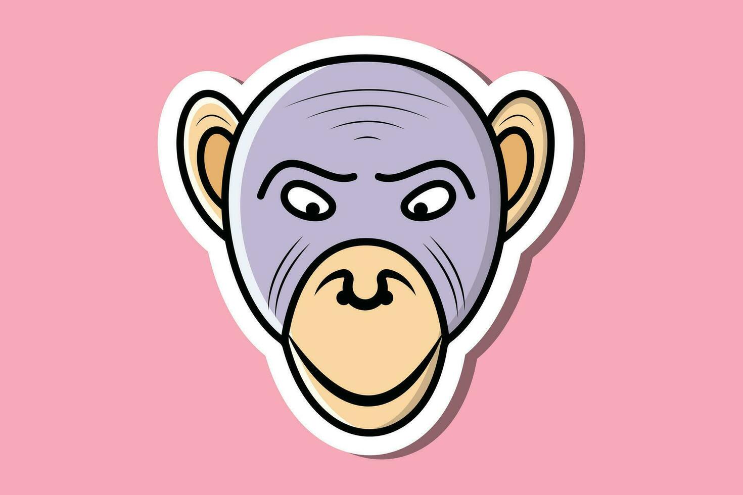 macaco cabeça desenho animado personagem adesivo vetor ilustração. animal natureza ícone conceito. alegre macaco cabeça adesivo vetor Projeto em Rosa fundo com sombra.