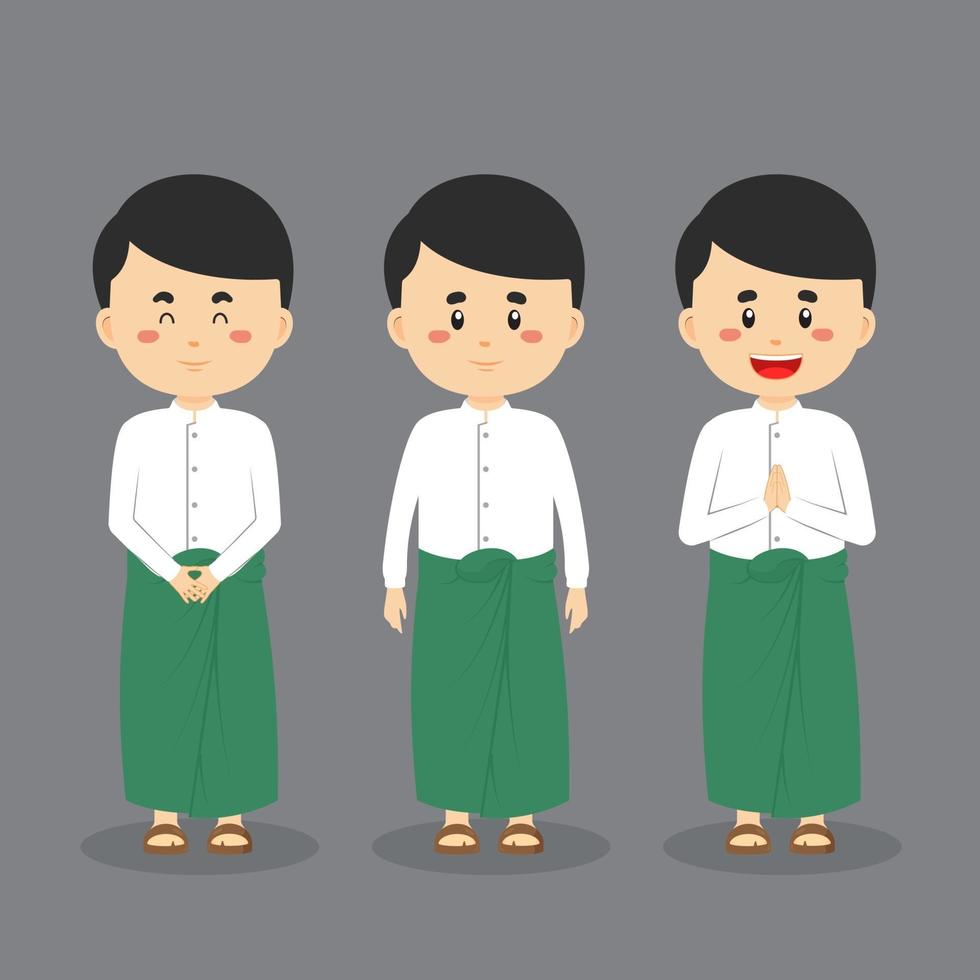 personagem de estudante myanmar com expressão vetor