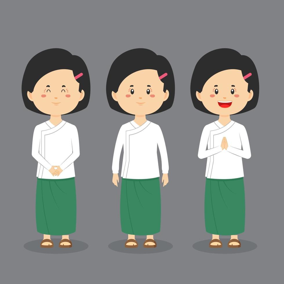 personagem de estudante myanmar com expressão vetor