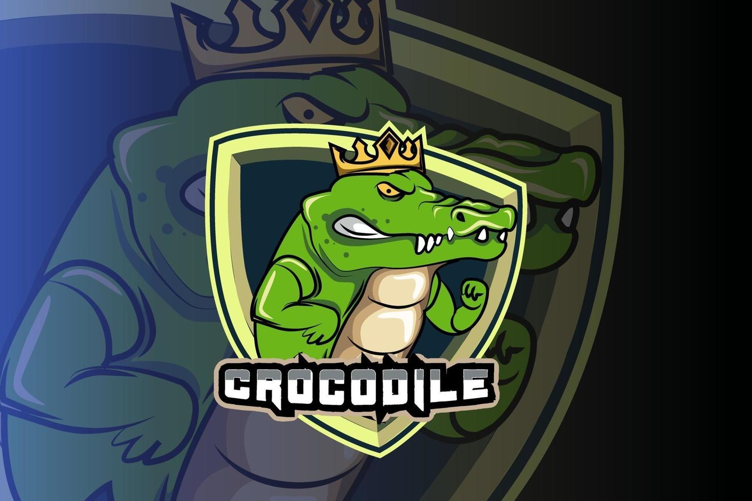 crocodilo usando coroa modelo de logotipo de equipe de e-sports vetor
