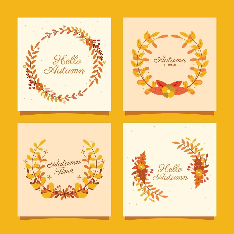 Coroa de flores para cartão com tema de outono vetor