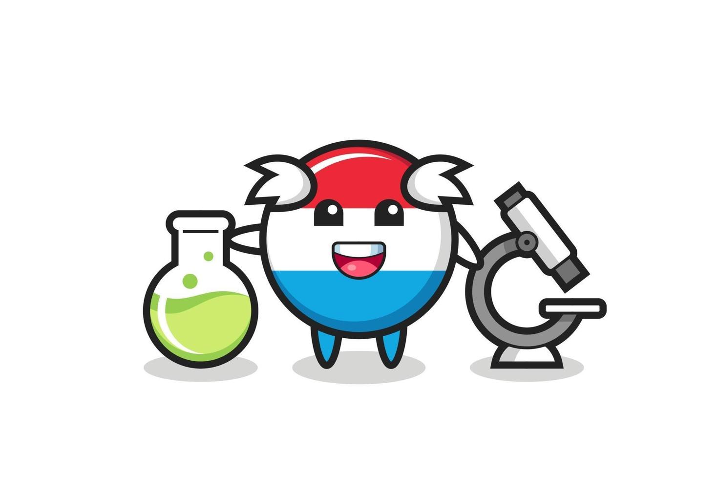 personagem mascote do distintivo da bandeira do luxemburgo como cientista vetor