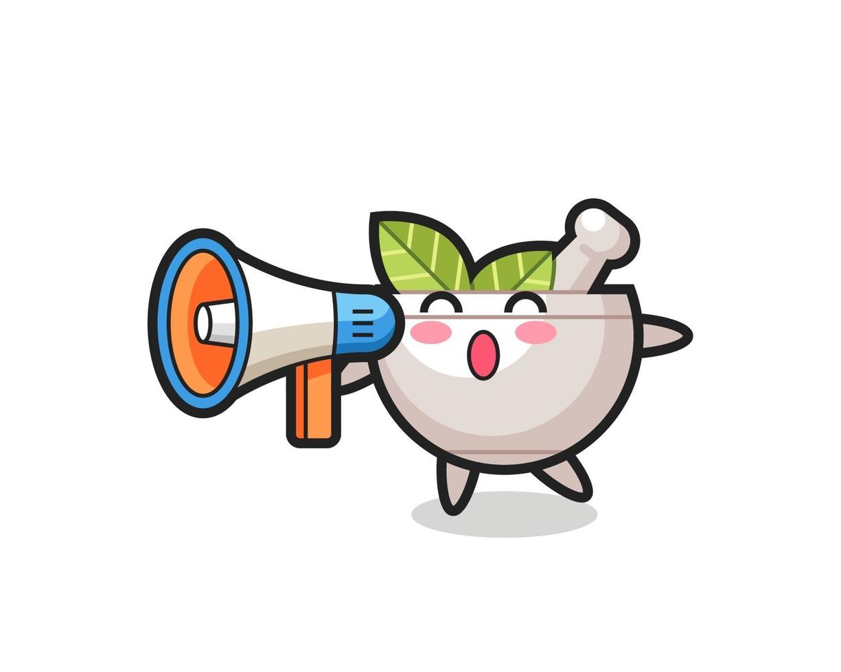 ilustração de personagem de tigela de ervas segurando um megafone vetor