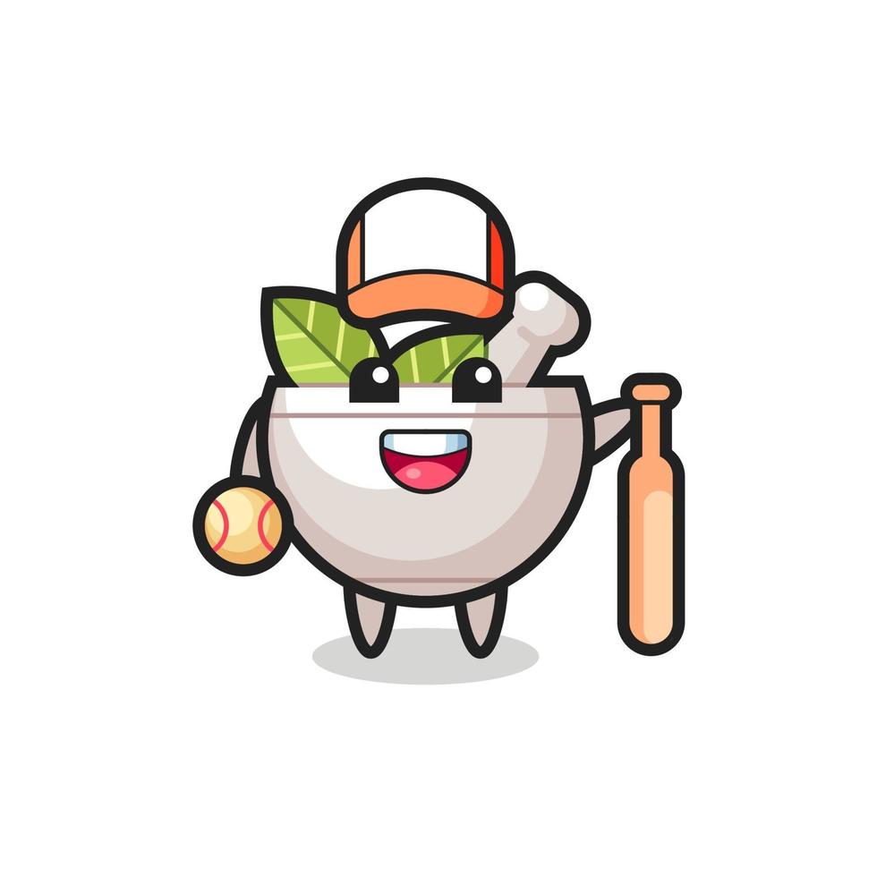 personagem de desenho animado de herbal bowl como um jogador de beisebol vetor