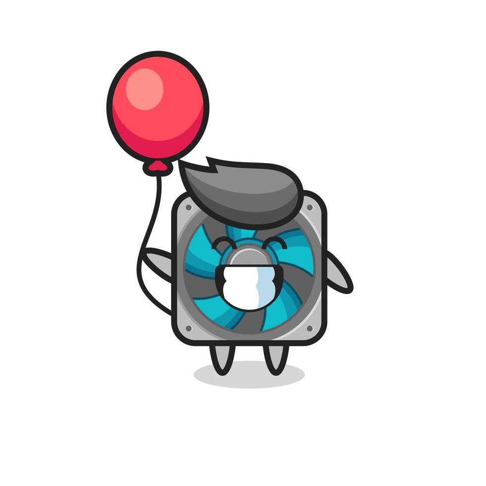 ilustração do mascote do ventilador do computador jogando balão vetor