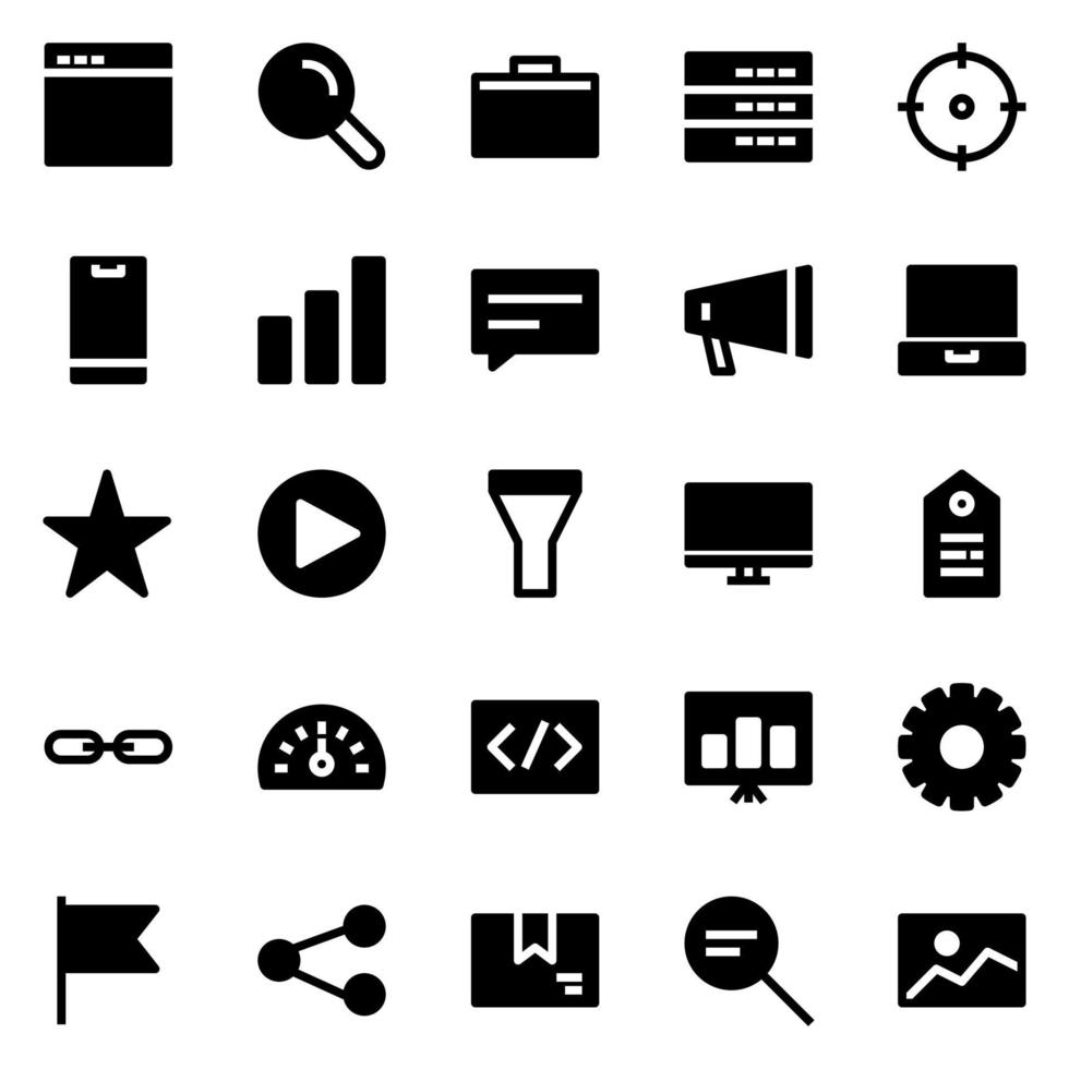 pacote de ícones seo com estilo de ícone sólido vetor