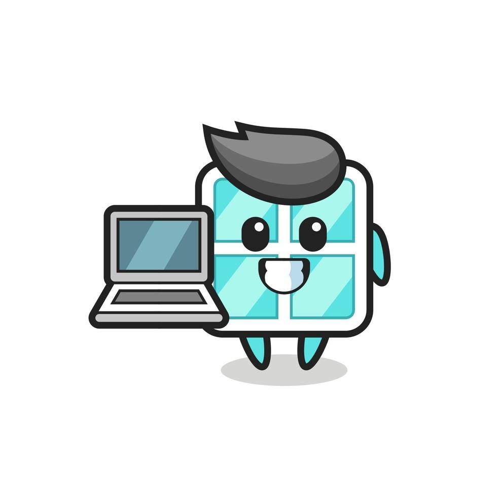 ilustração do mascote da janela com um laptop vetor