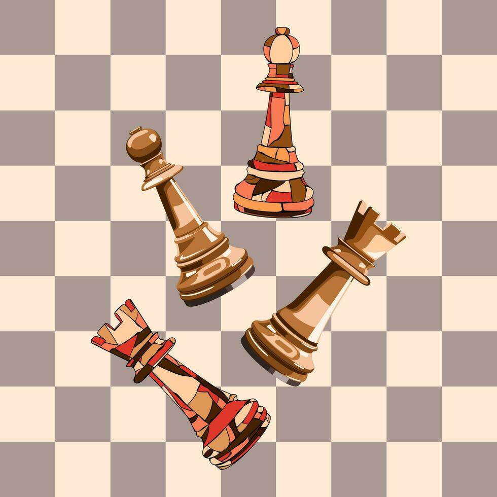 tabuleiro de xadrez com de madeira e manchado vidro xadrez figuras vetor