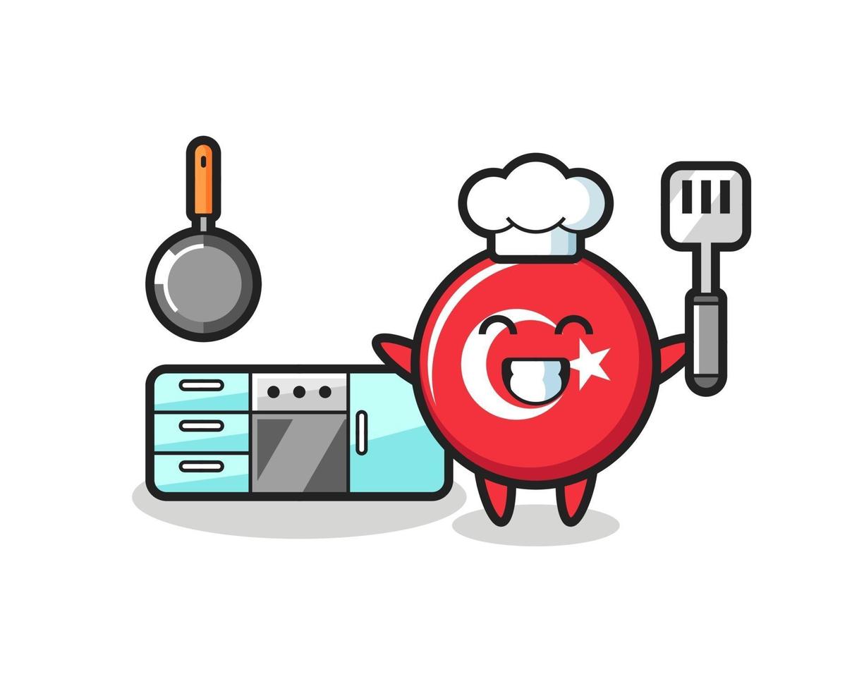 ilustração de personagem do emblema da bandeira da Turquia enquanto um chef está cozinhando vetor