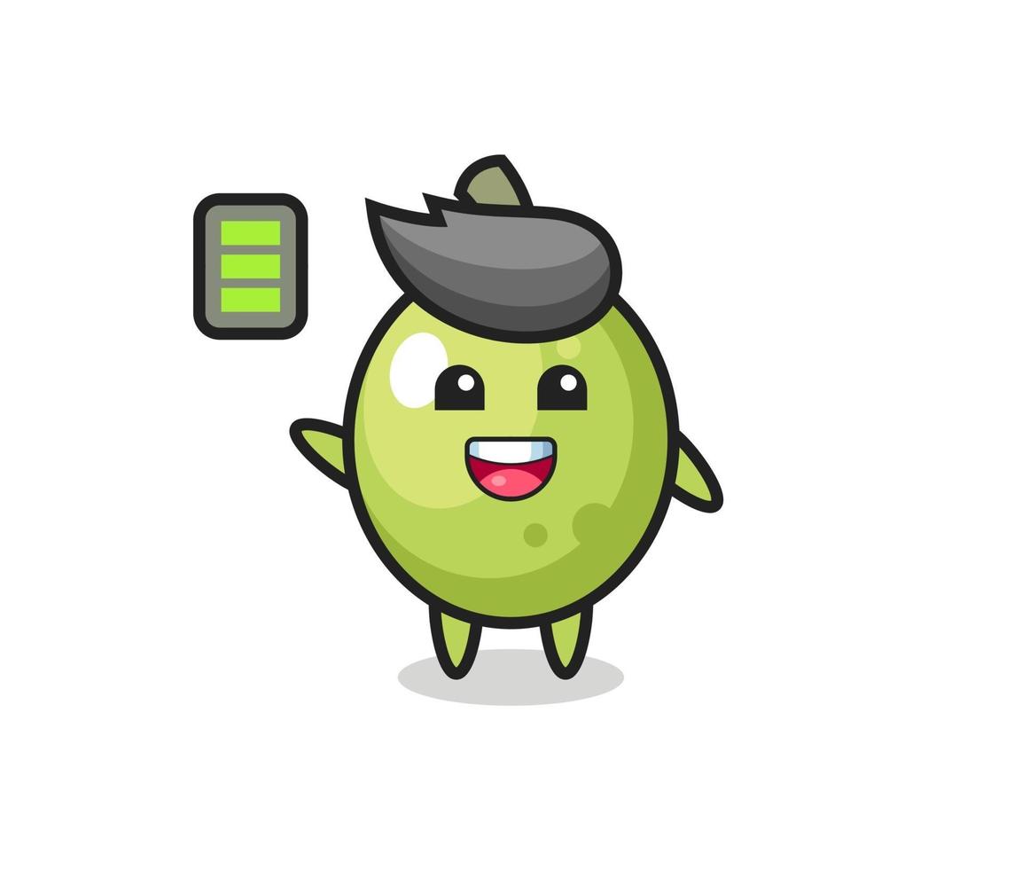 personagem mascote verde-oliva com gesto enérgico vetor