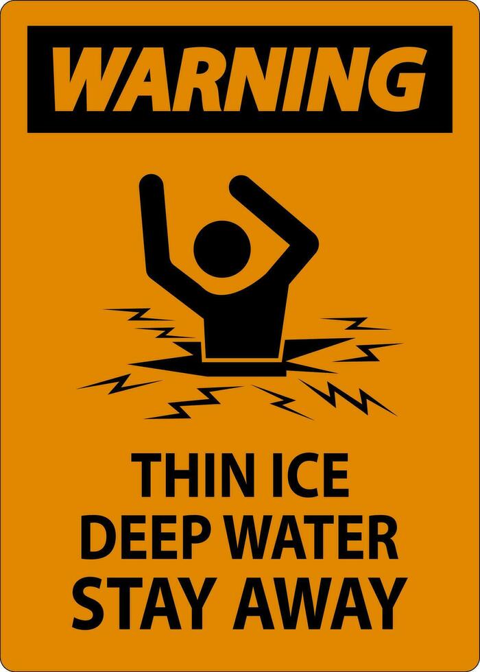 Atenção placa fino gelo profundo água, fique longe vetor