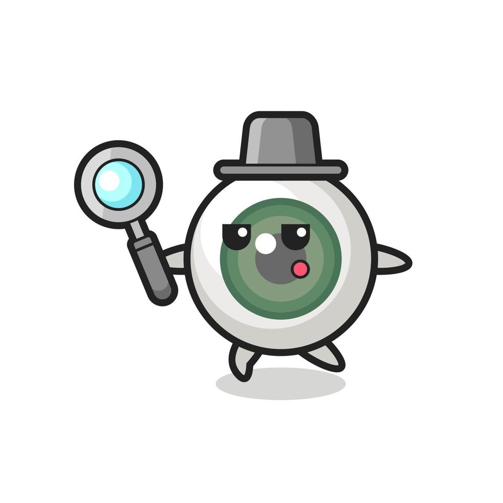 personagem de desenho animado do globo ocular pesquisando com uma lupa vetor