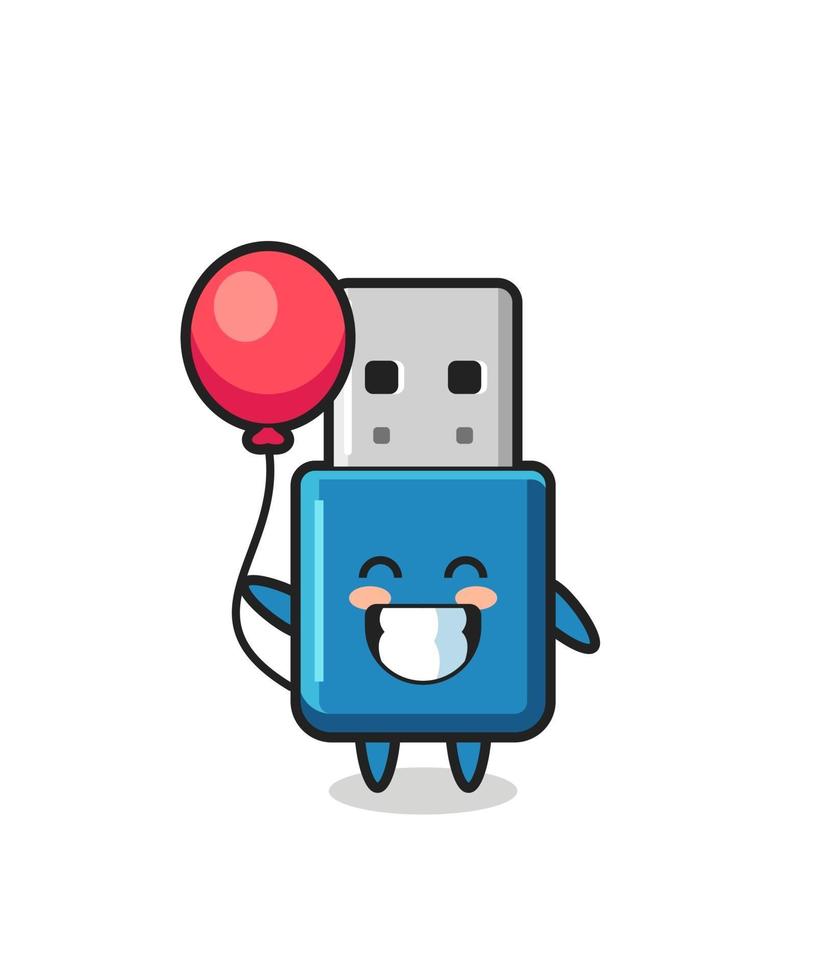 flash drive usb mascote ilustração está jogando balão vetor