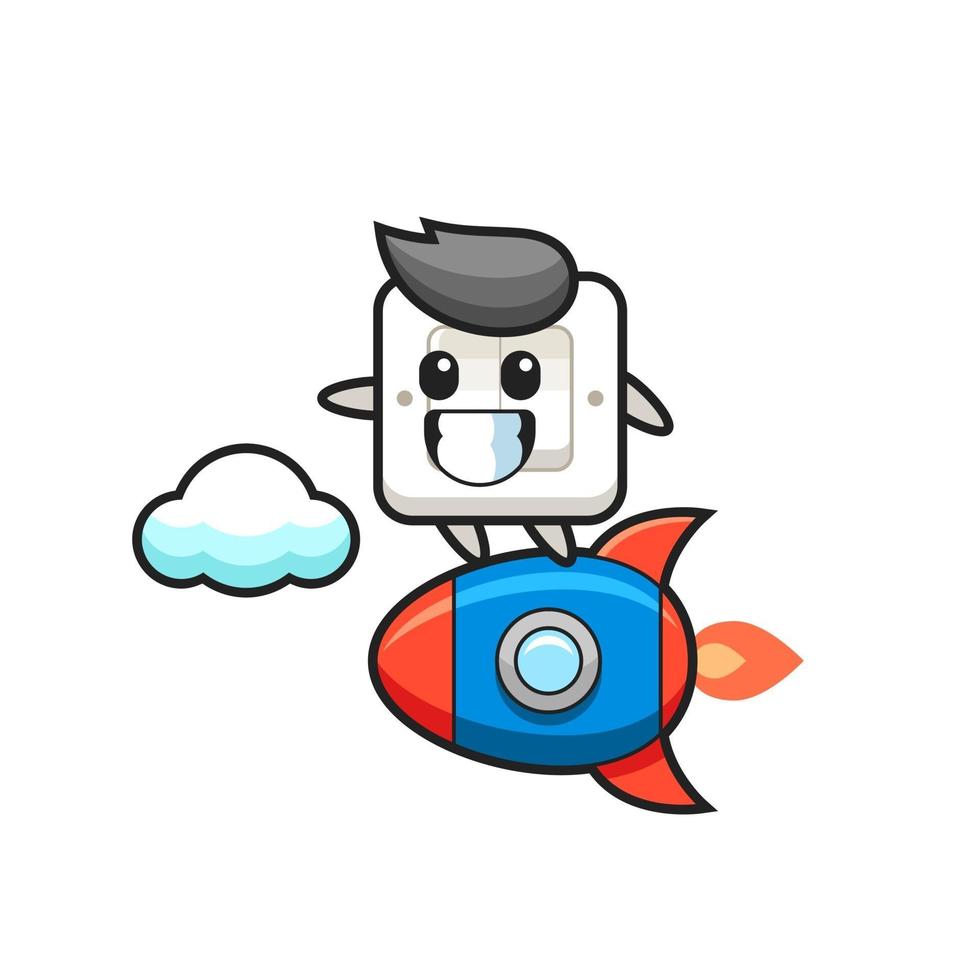 personagem mascote do interruptor de luz pilotando um foguete vetor