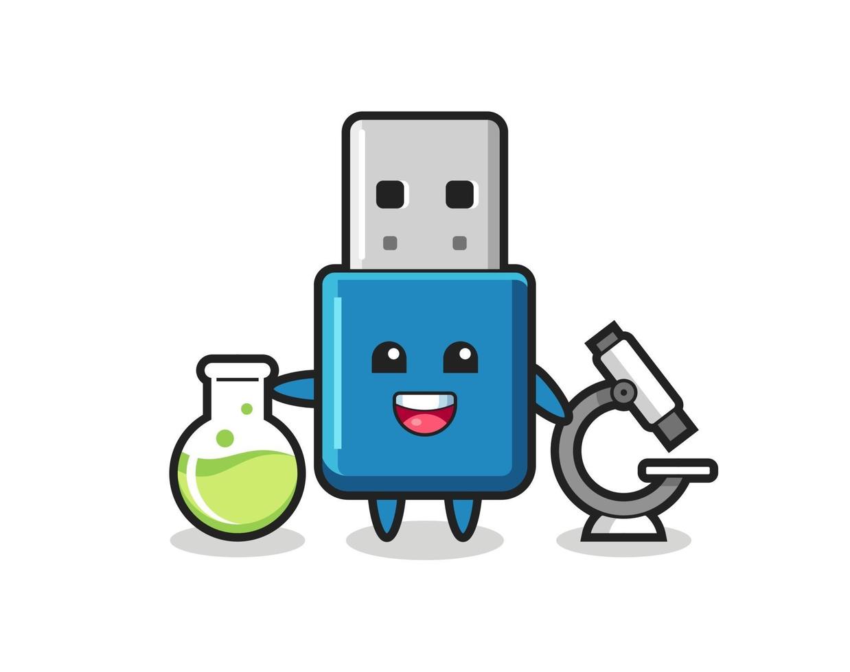 personagem mascote do flash drive usb como um cientista vetor