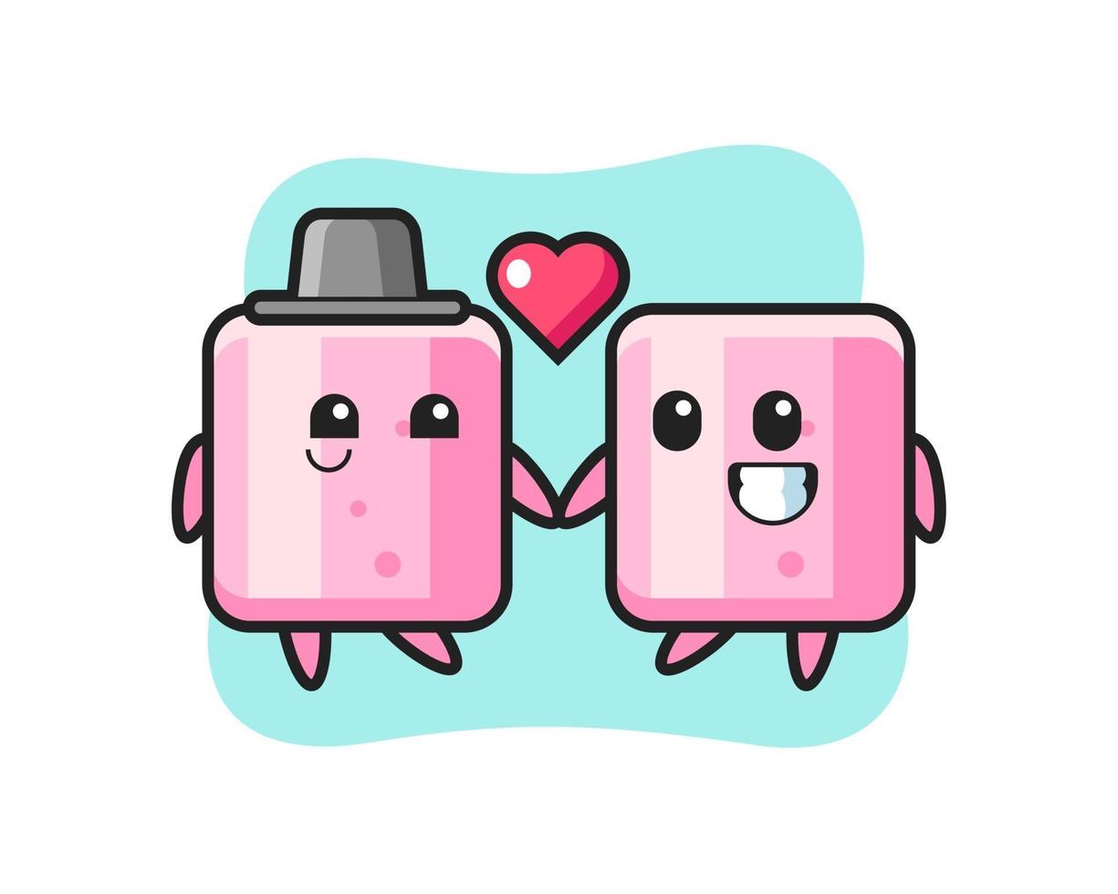 casal de personagens de desenhos animados de marshmallow com gesto de apaixonar-se vetor