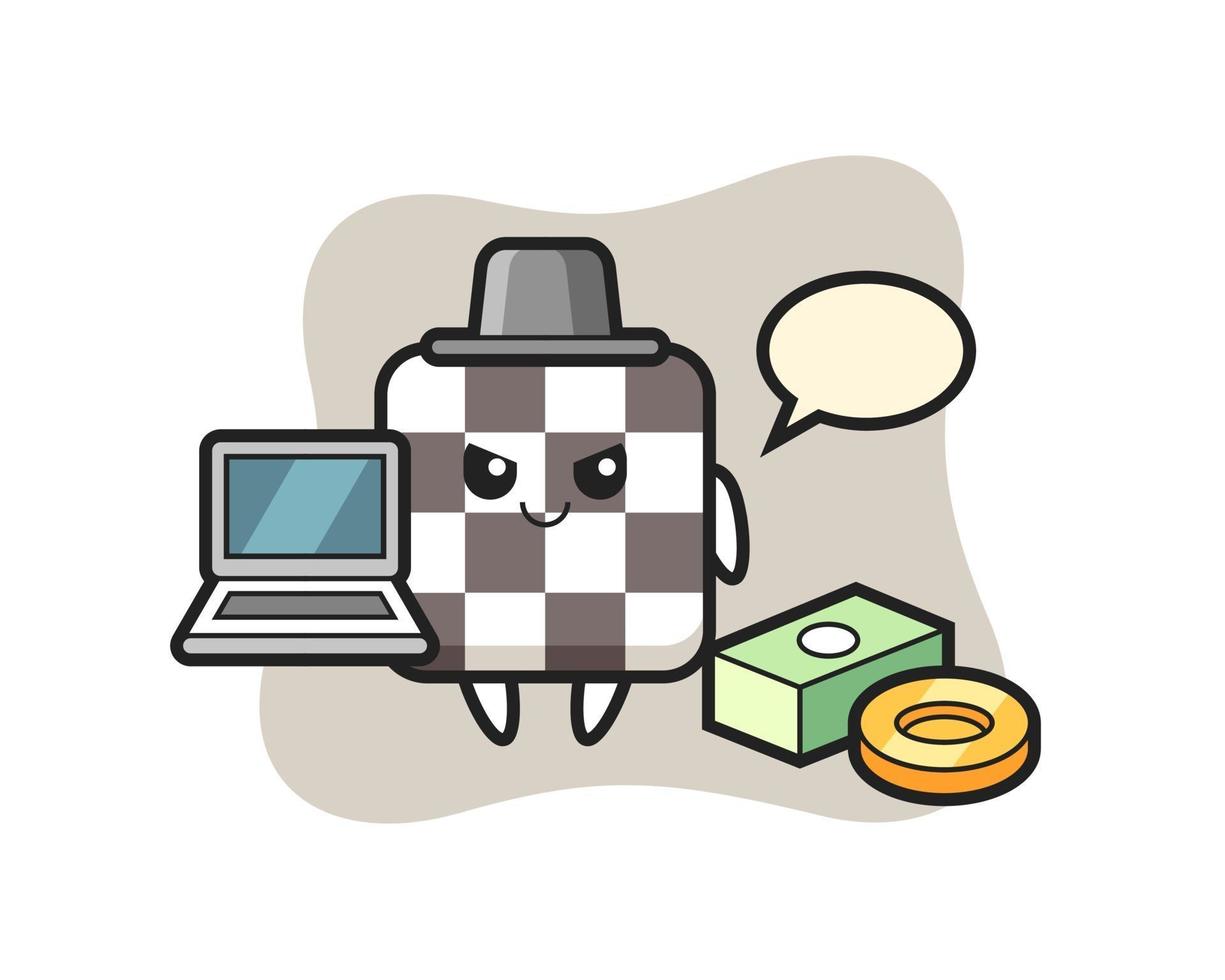 ilustração do mascote do tabuleiro de xadrez como um hacker vetor