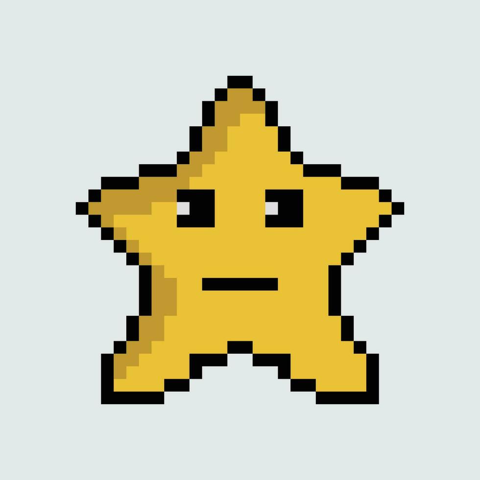 uma pixel Estrela com uma triste face vetor