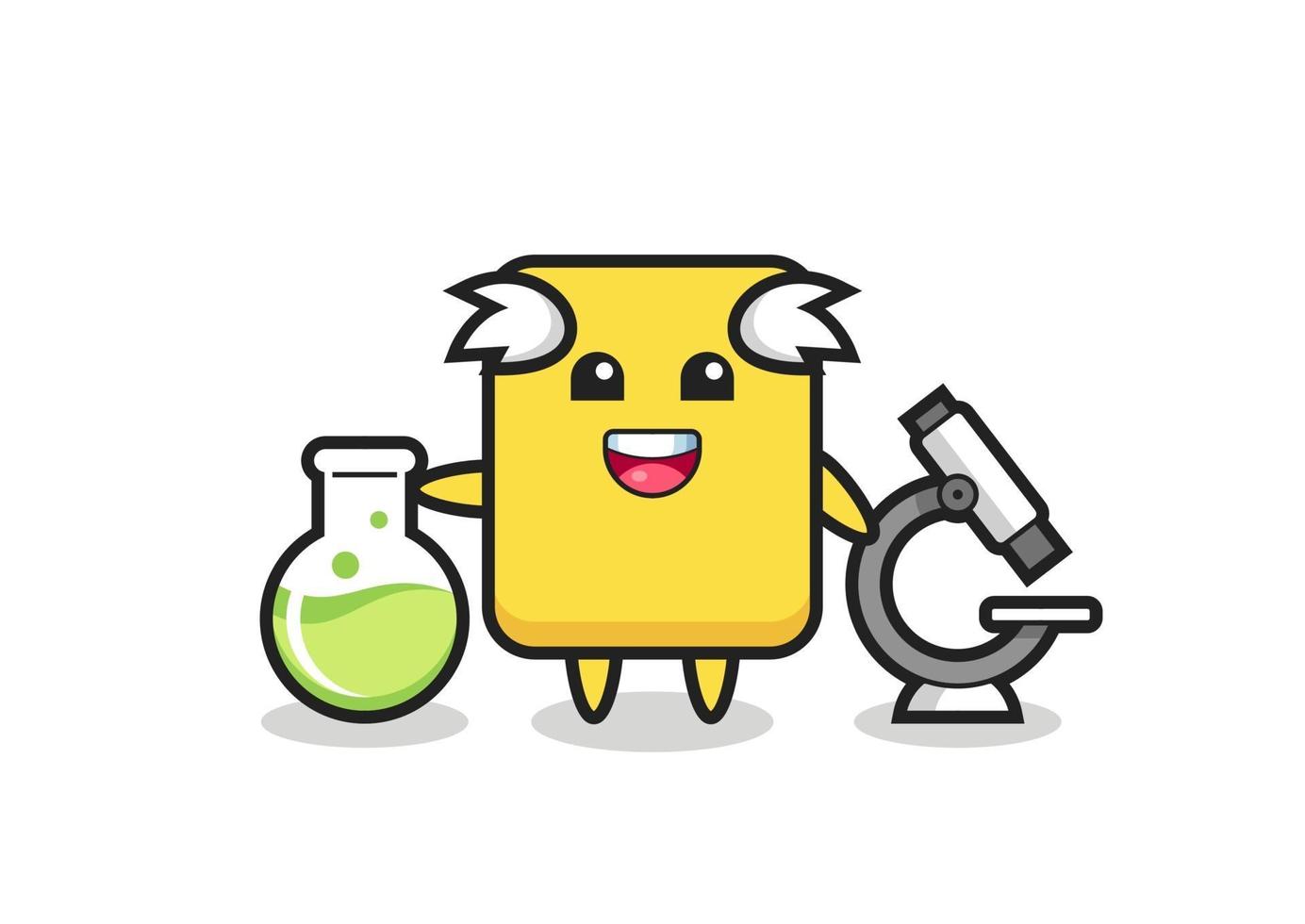 personagem mascote do cartão amarelo como um cientista vetor