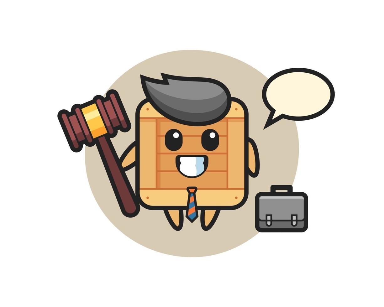 ilustração do mascote da caixa de madeira como advogado vetor