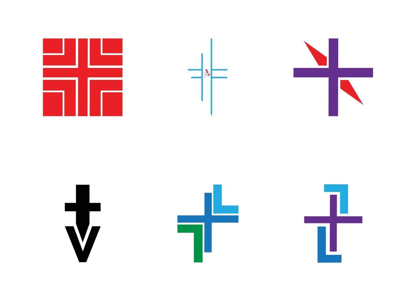 conjunto de seis ícones criativos com temática de cruz cristã isolado vetor