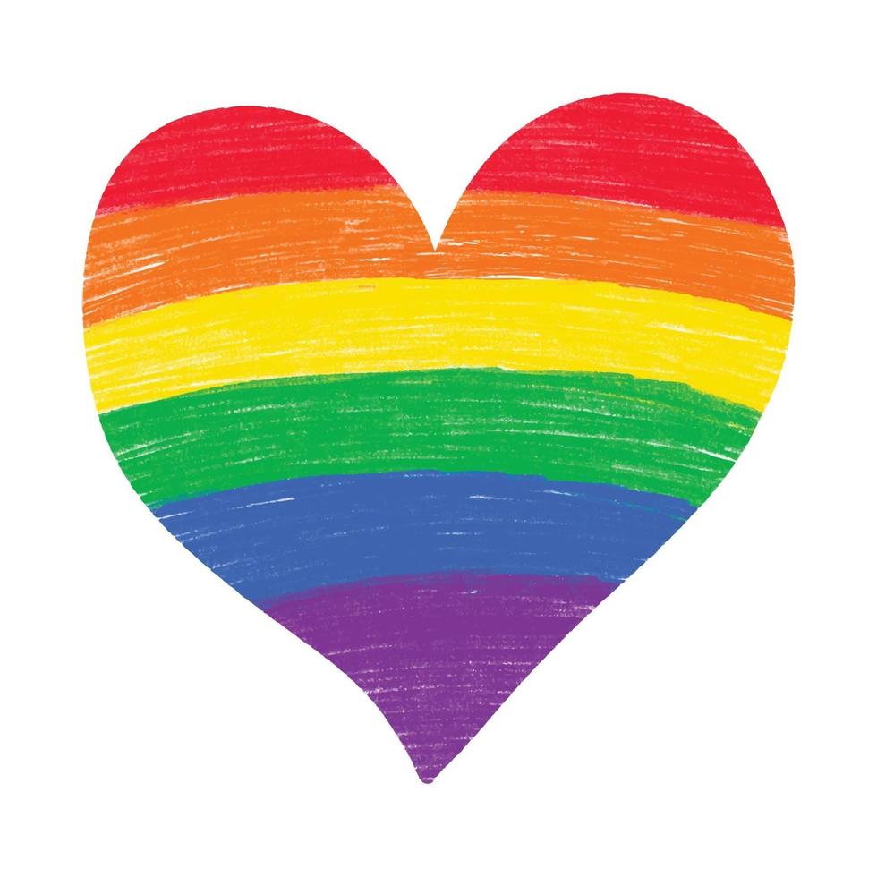 textura de lápis de cor de lápis de mão desenhada de coração de arco-íris. bandeira do orgulho gay lgbtq vetor